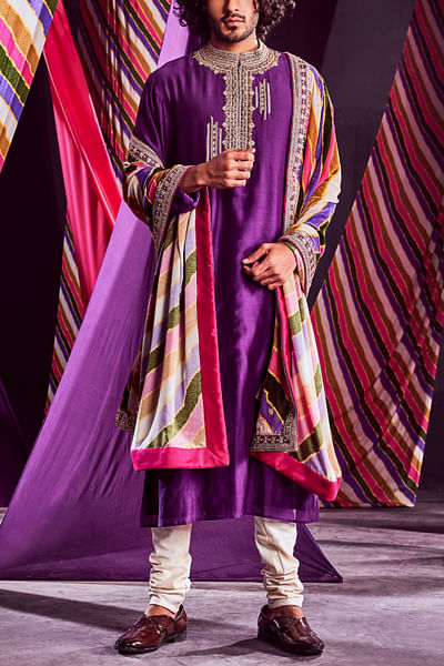 Purple marodi embroidered kurta set
