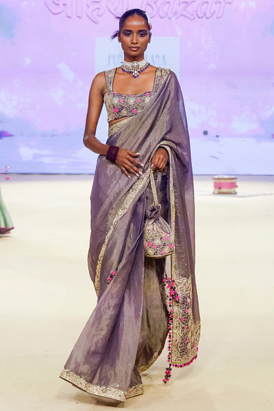 Purple embroidered sari set
