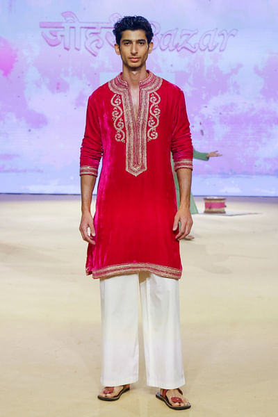 Pink marodi embroidered kurta set