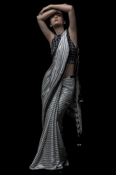 Black and white striped saree