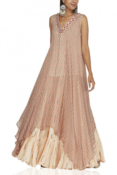 Peach printed dress and sharara set