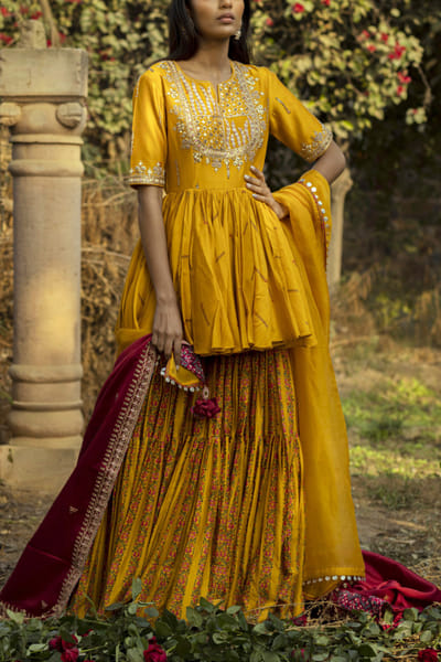 Punit Balana Mustard peplum top and gharara set PUBPBMR66