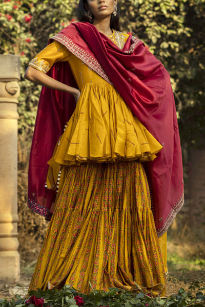 Punit Balana Mustard peplum top and gharara set PUBPBMR66