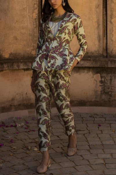 Mint and purple printed jacket set