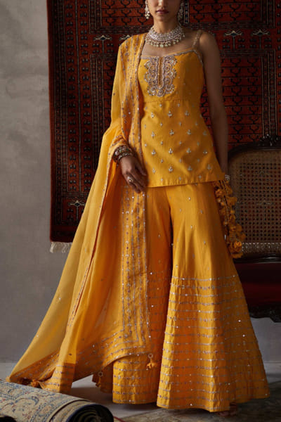 Punit Balana Mustard gota embellished sharara set PUBPBSB104