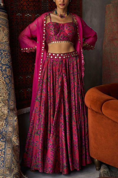 Red printed lehenga and cape set