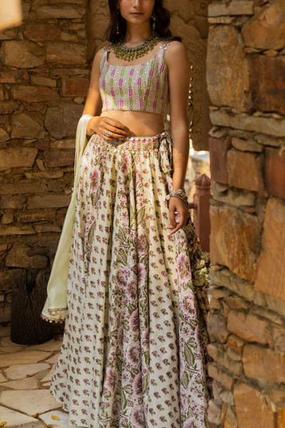 Mint printed lehenga set