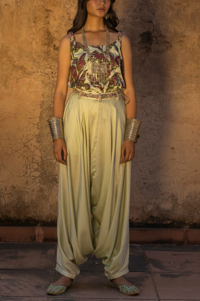 Mint printed top and dhoti set