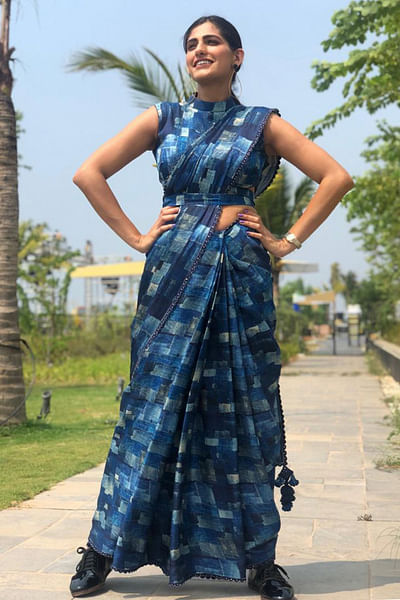 Blue printed sari
