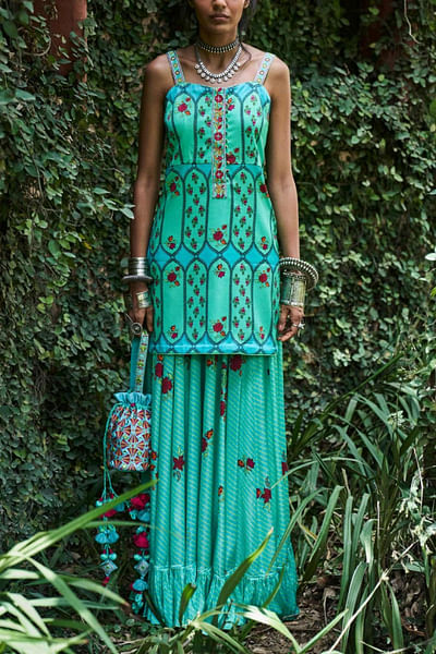 Turquoise kurta sharara set