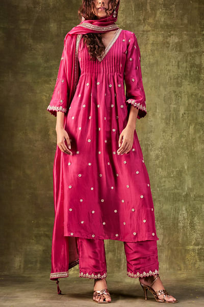 Pink embroidered anarkali set