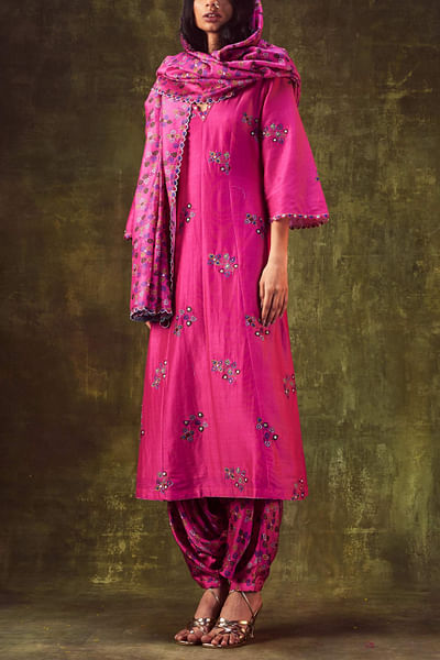 Pink block printed kurta set