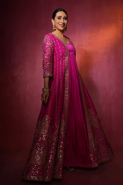 Pink embroidered anarkali set