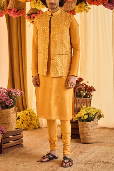 Mustard bandi and kurta set