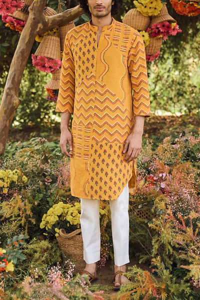 Mustard printed kurta set