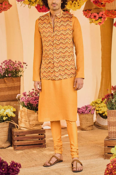Mustard khadi bandi and kurta set