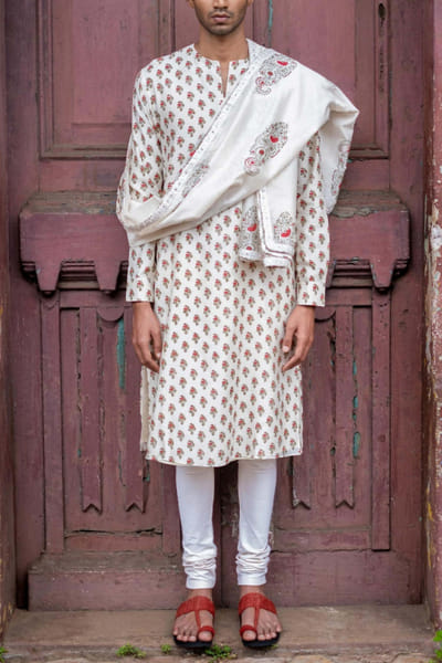 White block printed kurta set