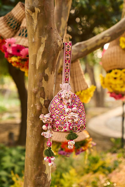 Blush pink embroidered potli bag