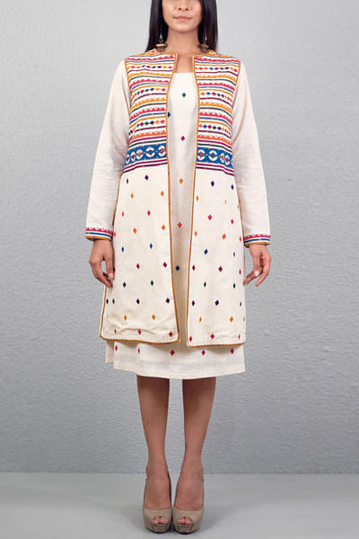 Off white cotton jacket and dress