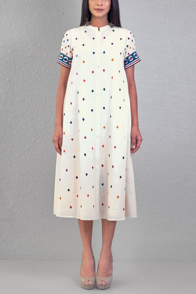 Off white appliqued dress
