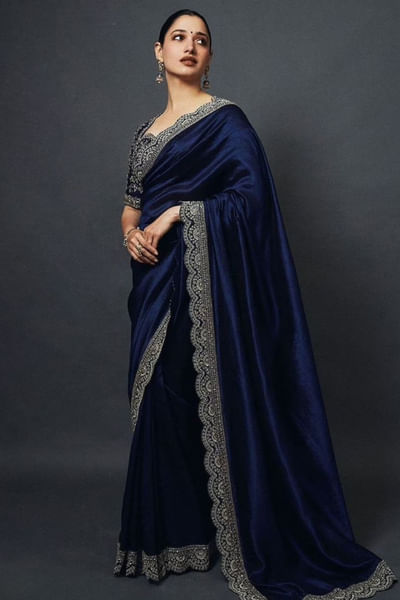Purple zardozi embroidered velvet sari set