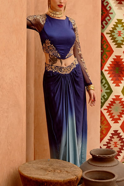 Blue mirror embroidery co-ords
