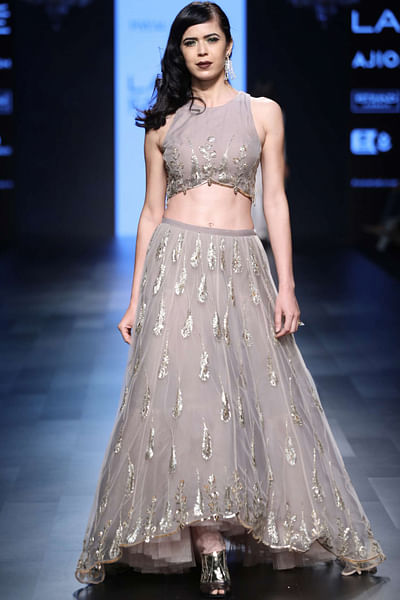Blush and ash grey lehenga set