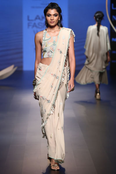 Ivory tassel sari