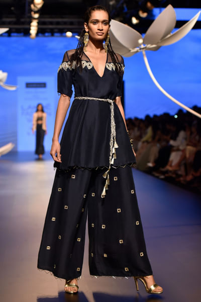 Navy embellished kurta set
