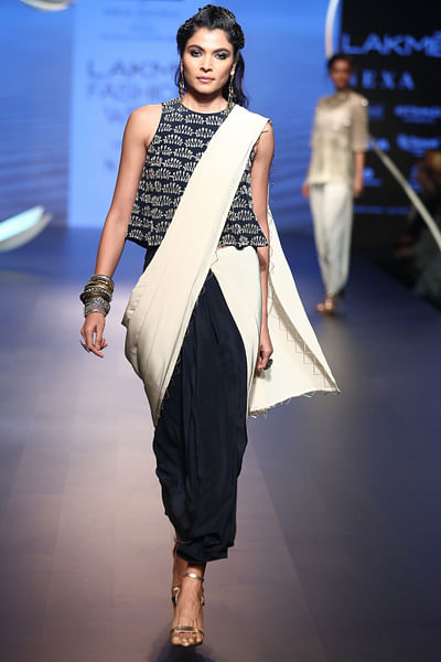 Monochrome draped sari