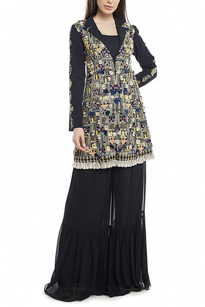 Black embroidered jacket with palazzos