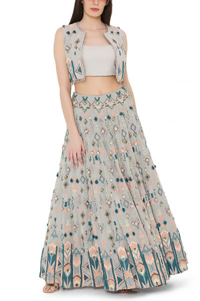Pale blue lehenga jacket set