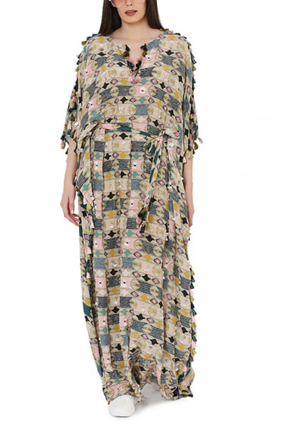 Green printed kaftan