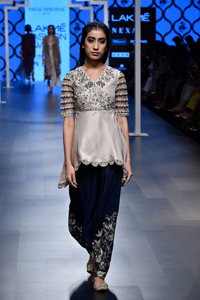 Embroidered kurta with low-crotch pants