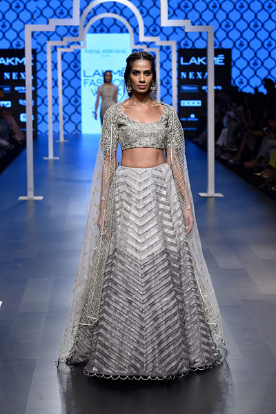 Embroidered choli with embroidered tulle lehenga and dupatta