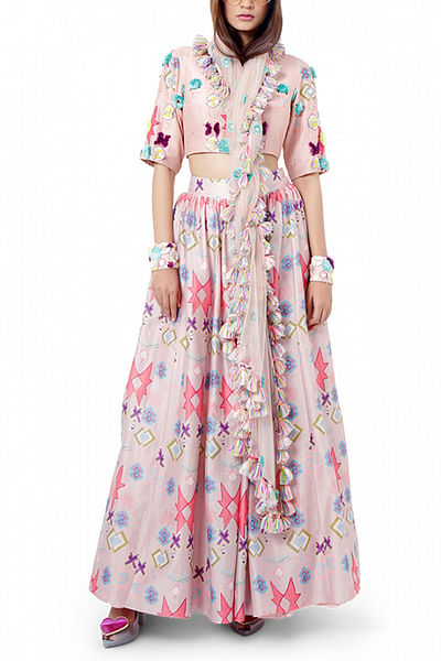Pink ikat printed lehenga set