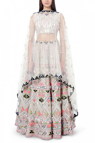 Chalk white embroidered lehenga set