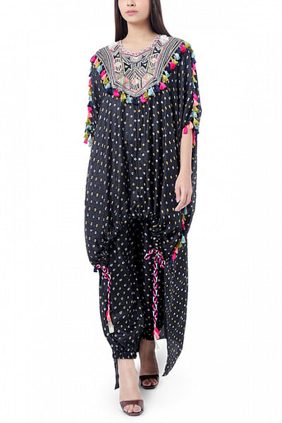 Black bandhani kaftan & pant set