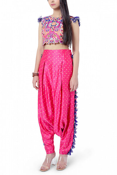 Hot pink embroidered top and pants
