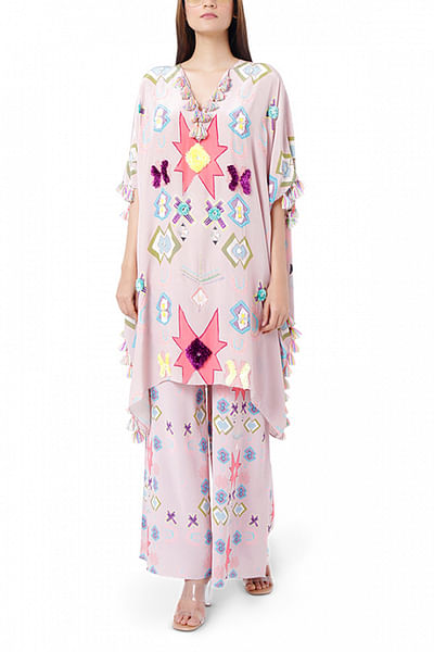 Pink printed kaftan set