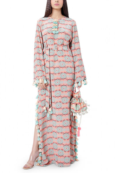 Coral printed high slit kaftan