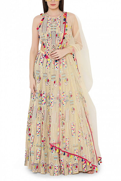 Yellow embroidered lehenga set