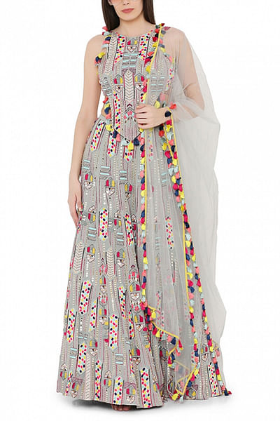 Pale blue embroidered lehenga set