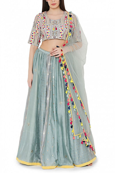 Pale blue brocade lehenga set