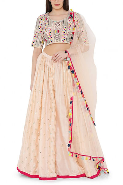 Peach brocade lehenga set