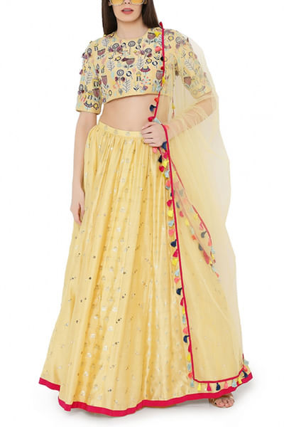 Yellow brocade lehenga set