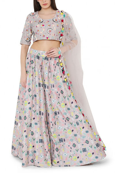 Lavendar printed lehenga set