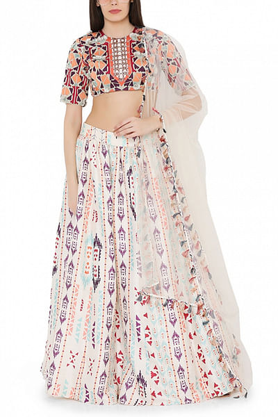 Cream embroidered lehenga set