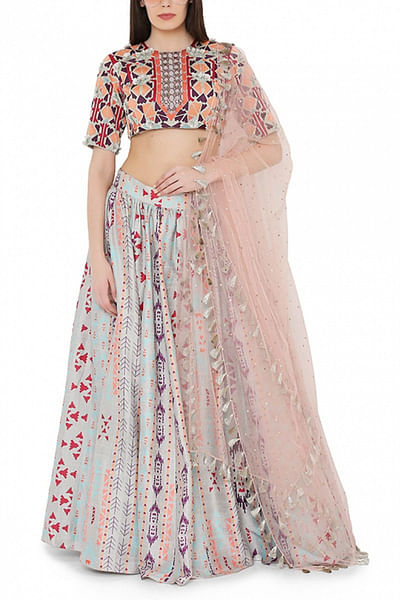 Grey printed lehenga set