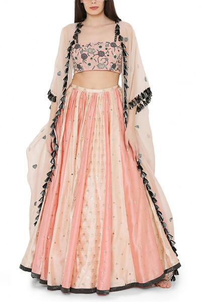 Coral lehenga and cape set